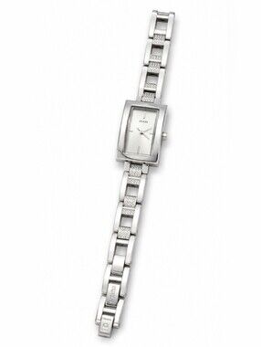 GUESS Women’s Silver-Tone Analog Quartz Watch Rectangular Crystal Link Bracelet